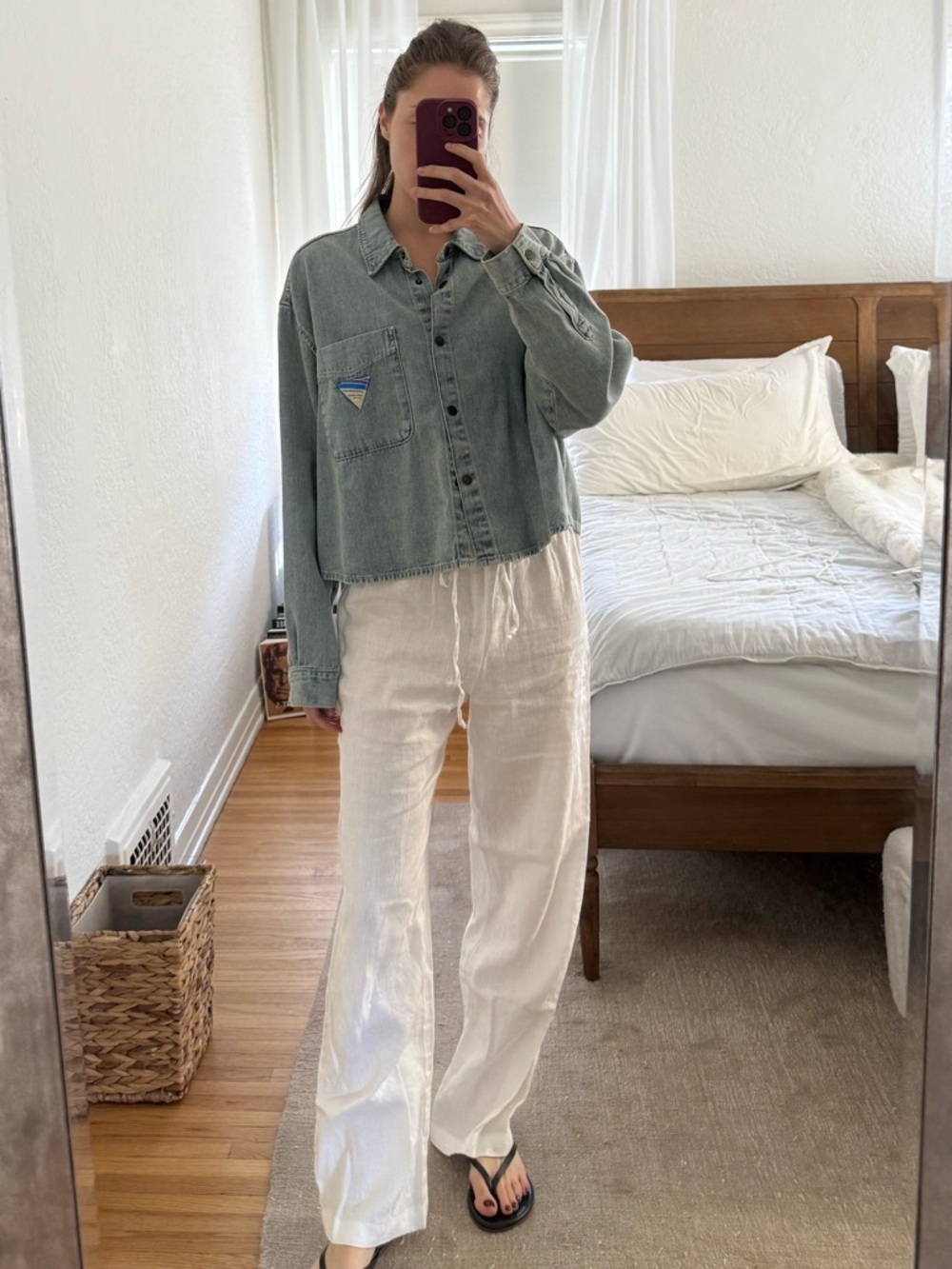 American Vintage Light Wash Denim Button-Up Shirt - Blue